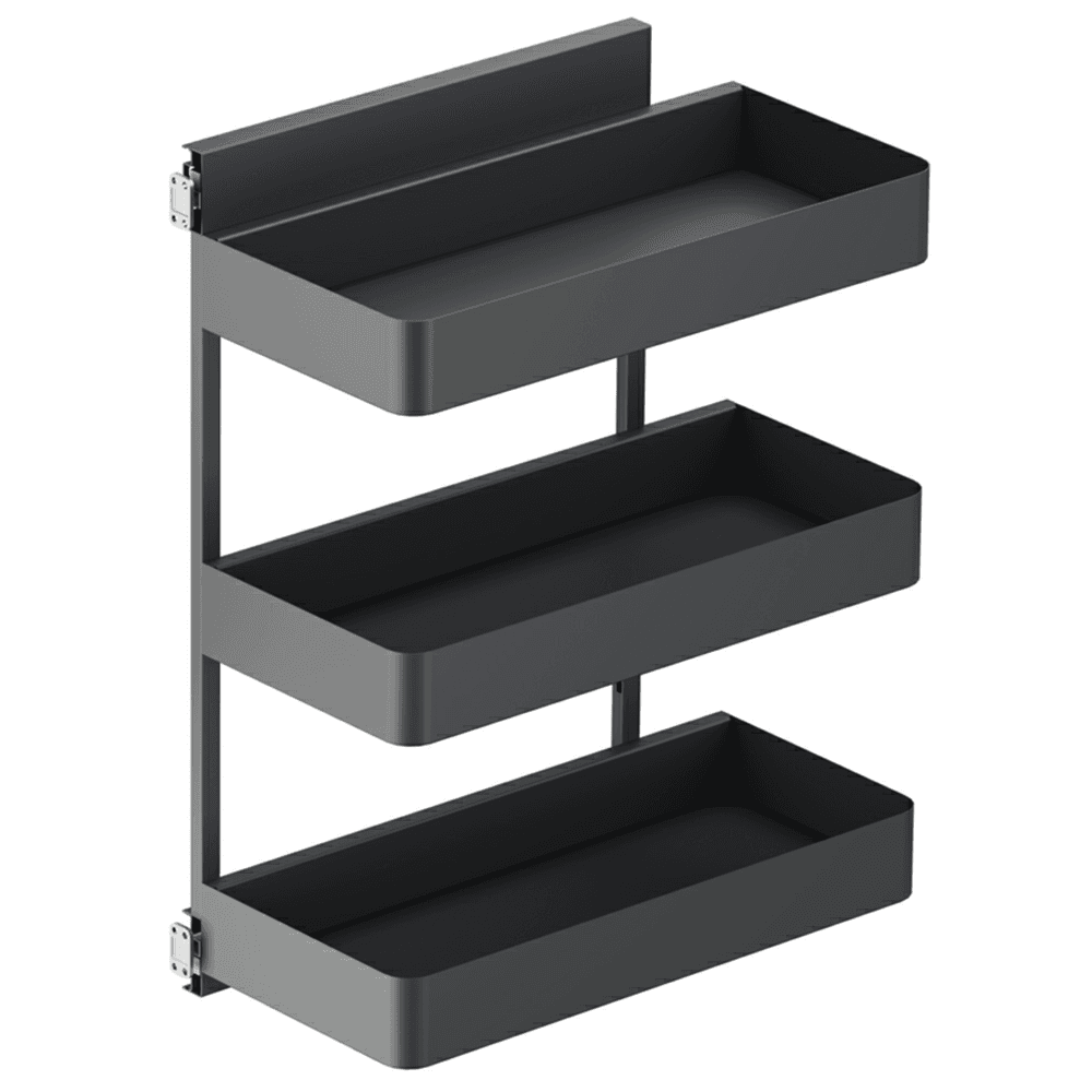 4.09" 3-Tier Planero Base Cabinet Organizer with Soft-Closing, Carbon Steel Gray, 25.5" High - Main Image