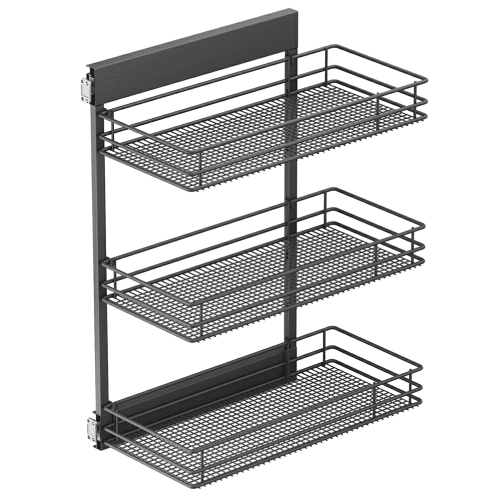4.09" 3-Tier Saphir Wire Base Cabinet Organizer with Soft-Closing, Carbon Steel Gray, 25.5" High - Main Image