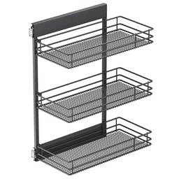 4.09" 3-Tier Saphir Wire Base Cabinet Organizer with Soft-Closing, Carbon Steel Gray, 25.5" High - Main Image