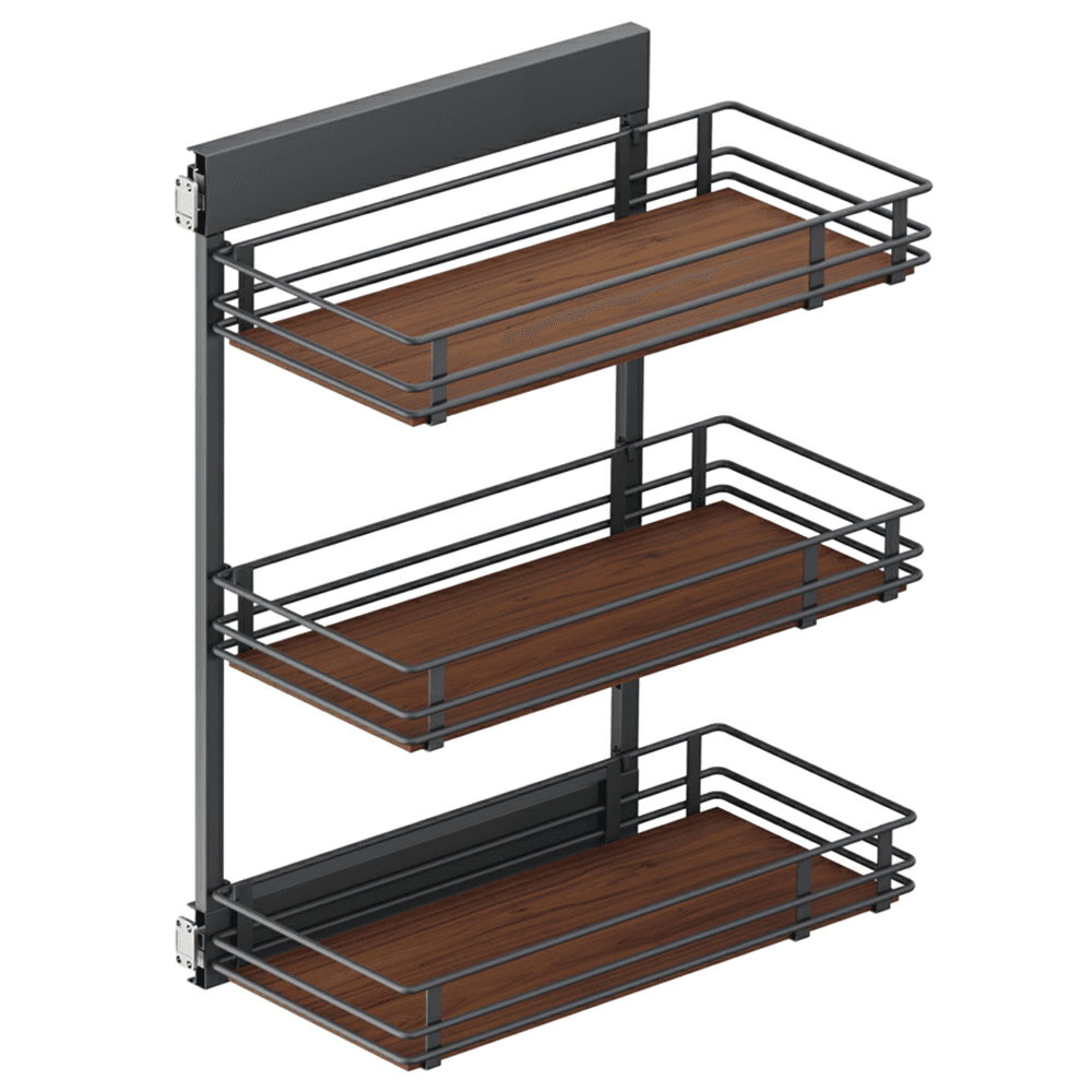 4.09" 3-Tier Scalea Base Cabinet Organizer with Soft-Closing, Walnut, 25.5" High - Alt Image 1