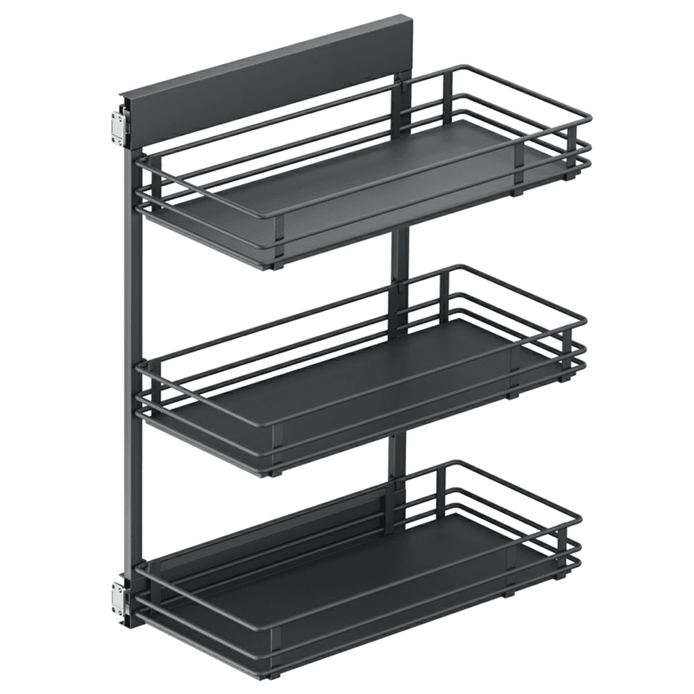 10.05" 3-Tier Scalea Base Cabinet Organizer with Soft-Closing for 12" Cabinet Opening, Carbon Steel Gray, 30.5" High - Main Image