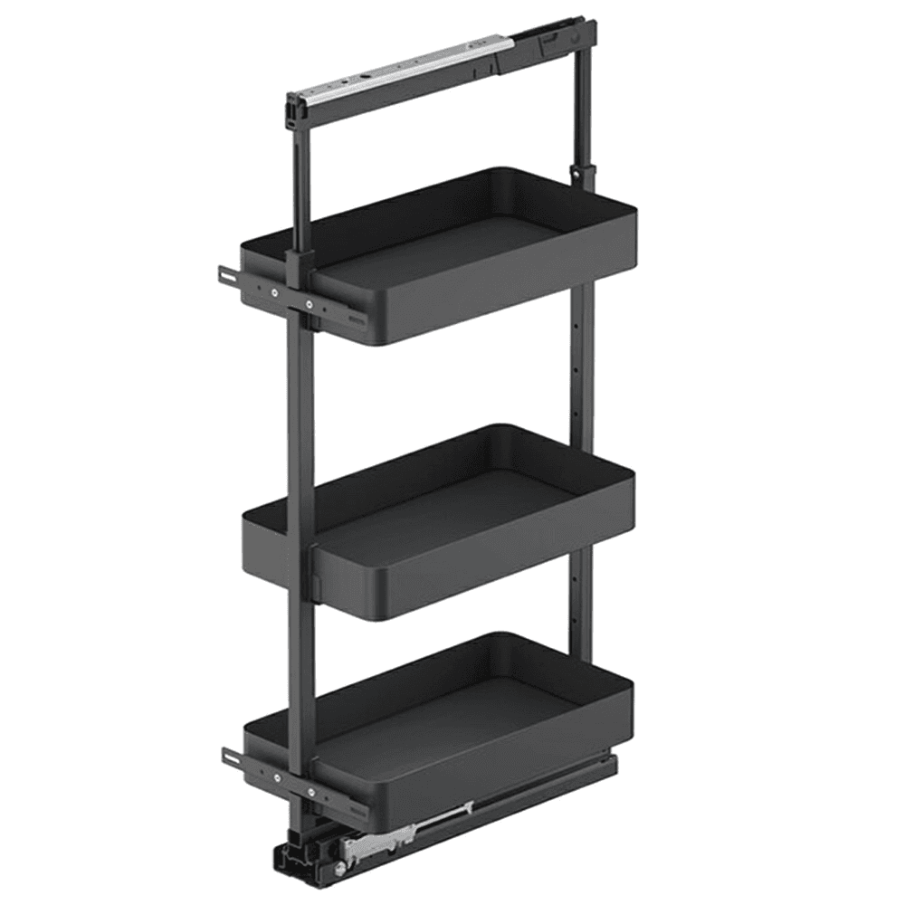 8.5" x 47.25" 3-Shelf Planero Pullout Pantry with PAM and Soft-Closing, Carbon Steel Gray - Main Image