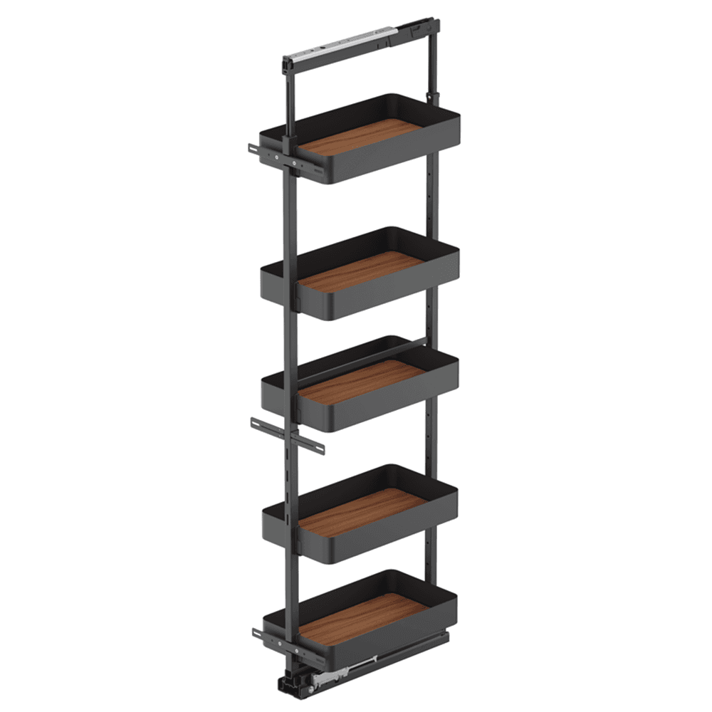 14.5" x 76.75" 5-Shelf Planero Pullout Pantry with PAM and Soft-Closing, Walnut - Main Image