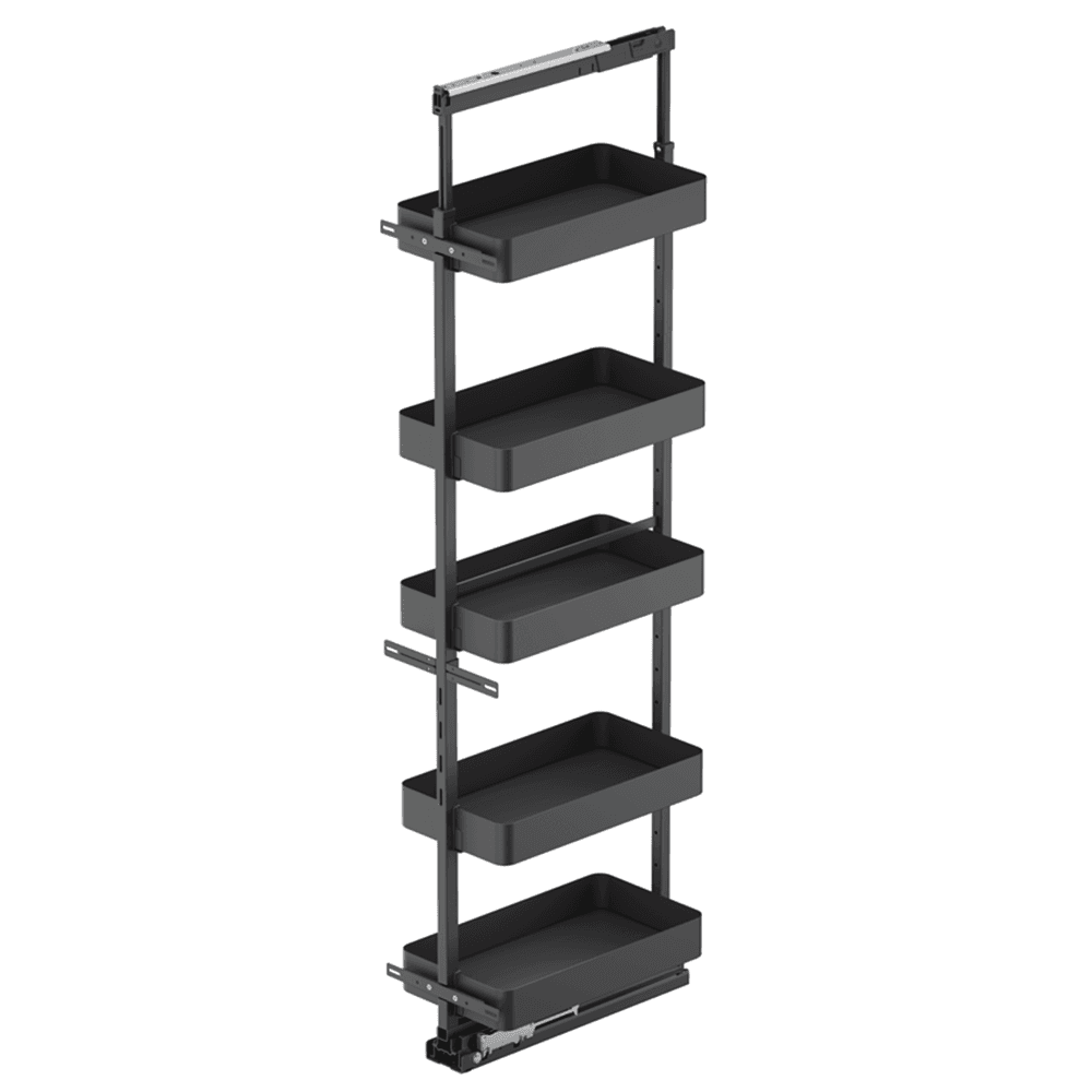 8.5" x 76.75" 5-Shelf Planero Pullout Pantry with PAM and Soft-Closing, Carbon Steel Gray - Main Image