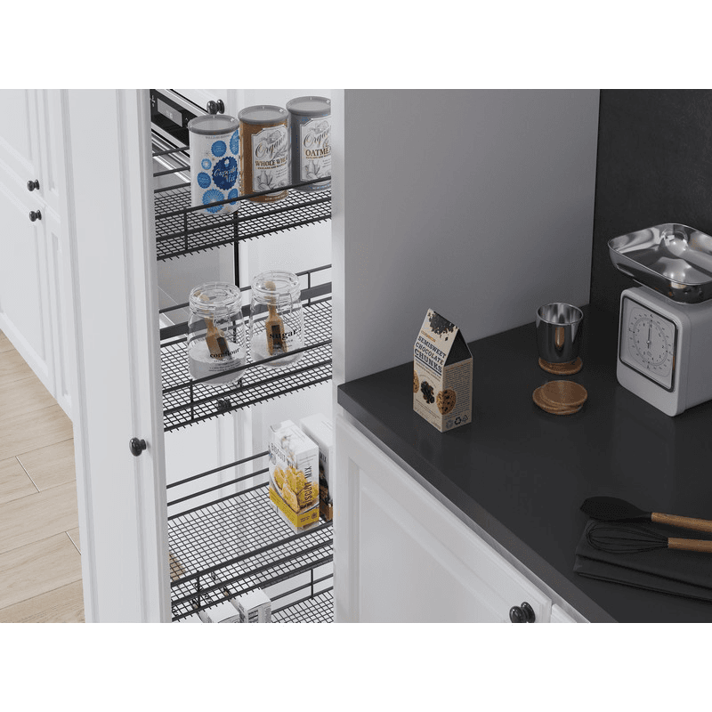 11.5" x 57" 4-Shelf Saphir Wire Pullout Pantry with PAM and Soft-Closing, Carbon Steel Gray - Alt Image 1