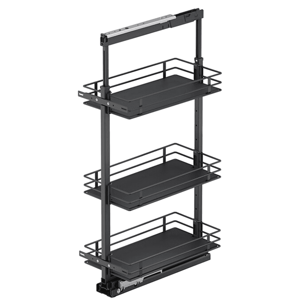 11.5" x 47.25" 3-Shelf Scalea Pullout Pantry with PAM and Soft-Closing, Carbon Steel Gray - Main Image