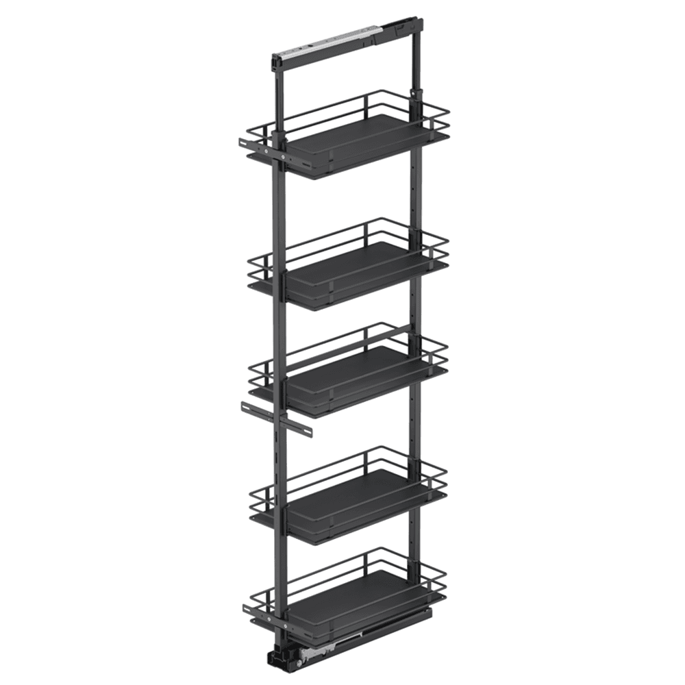 8.5" x 76.75" 5-Shelf Scalea Pullout Pantry with PAM and Soft-Closing, Carbon Steel Gray - Main Image