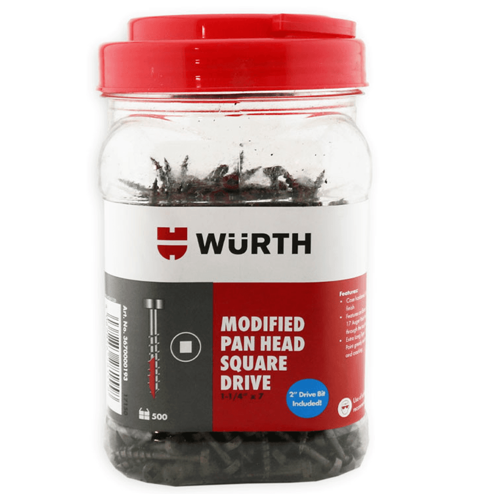 #7 x 1-1/2" Modified Pan Head Assembly Screw, Square Drive Coarse Thread and Type 17 Auger Point, Lubricated, Jar of 5 Hundred by Wurth - Alt Image 2