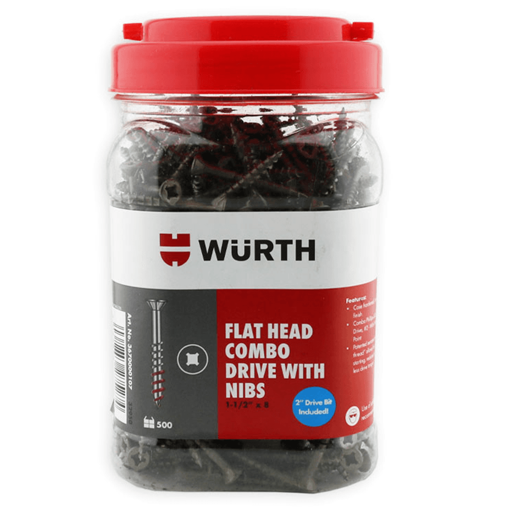 #8 x 2-1/2" Flat Head Assembly Screw, Combo Drive Turbo Thread with Nibs and Regular Point, Lubricated, Jar of 2.5 Hundred by Wurth - Main Image