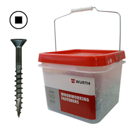 W&uuml;rth 1-1/2" x 8 Flat Head Square Drive Cabinet Assembly Coarse Thread with Nibs and Type 17 Point Black Bucket of 5 Thousand Image 1