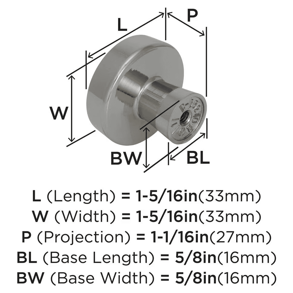 1-5/16" BlackRock Cabinet Knob, Polished Nickel Alt 1 - Image