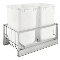 Double 35 QT Bottom-Mount Waste Container Pullout, Soft-Closing for 15" Base Opening, White Main - Image