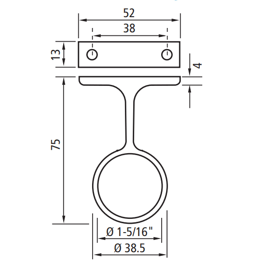 Pro chrome finish round tubing center support with mounting holes for 1-5/16" closet rod