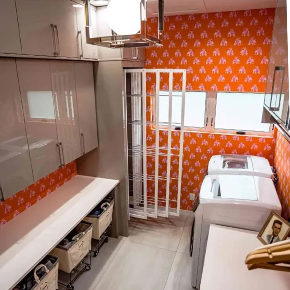 DryAway vertical drying rack installed in custom laundry room cabinetry - retractable laundry system for organized space