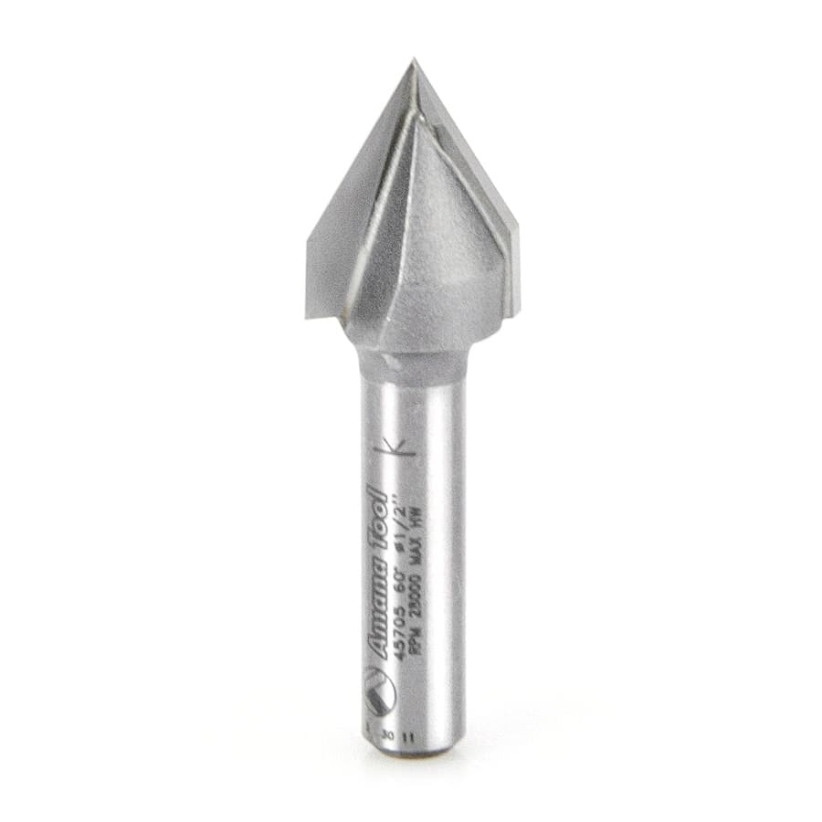 Amana Tool 45705 Carbide Tipped V-Groove 60 Deg x 1/2" Dia x 7/16" x 1/4" Shank Router Bit
