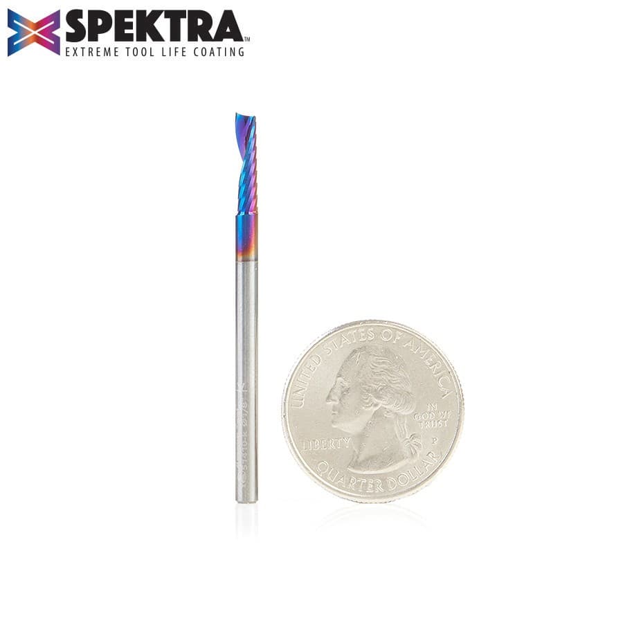 Amana Tool 51410-K Solid Carbide CNC Spektra Extreme Tool Life Coated Spiral 'O' Flute Plastic Cutting 1/8" Dia x 1/2" x 1/8" Shank Up-Cut Design Router Bit
