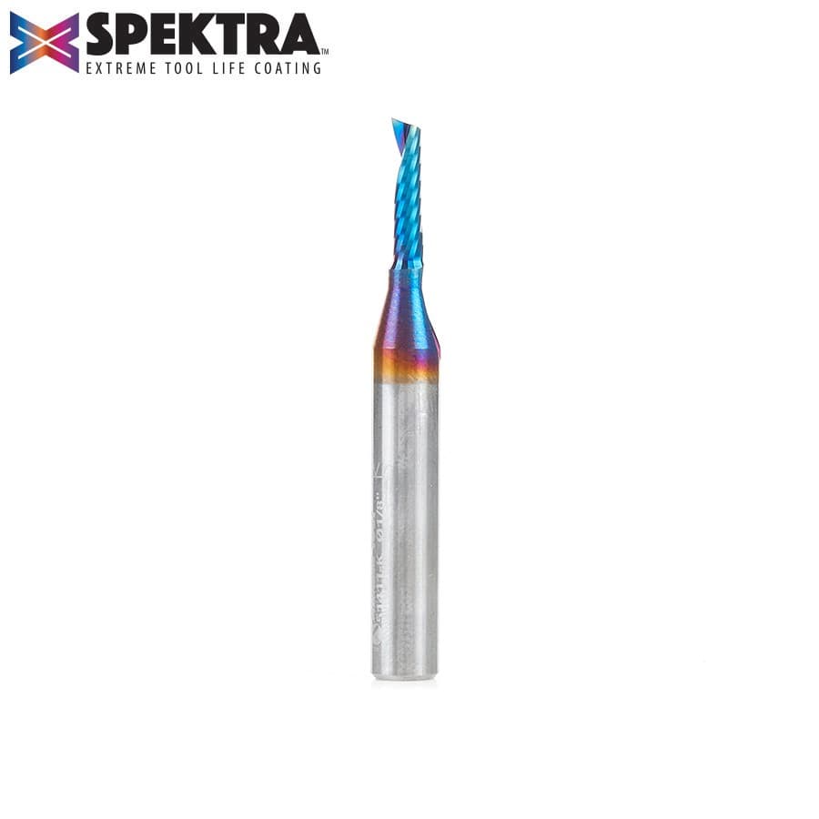 Amana Tool 51411-K Solid Carbide CNC Spektra  Extreme Tool Life Coated Spiral 'O' Flute Plastic Cutting 1/8" Dia x 1/2" x 1/4" Shank Up-Cut Design Router Bit
