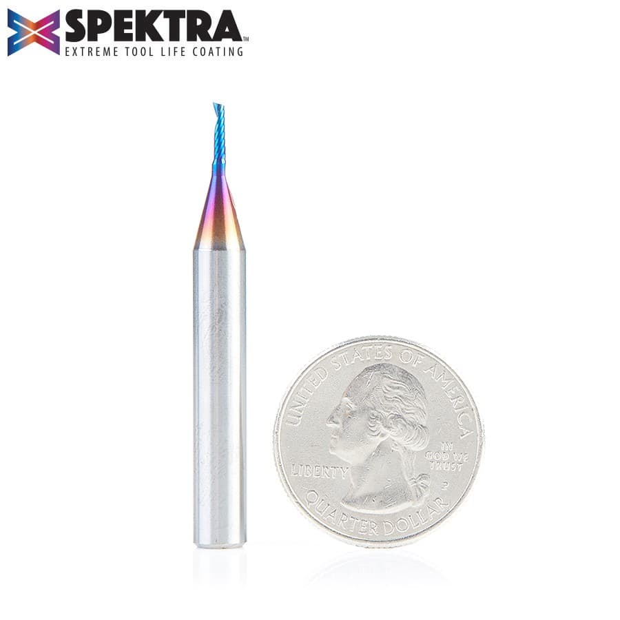 Amana Tool 51441-K Solid Carbide CNC Spektra Extreme Tool Life Coated Spiral 'O' Single Flute Plastic Cutting 1/16" Dia x 1/4" x 1/4" Shank x 2" Long Up-Cut Router Bit