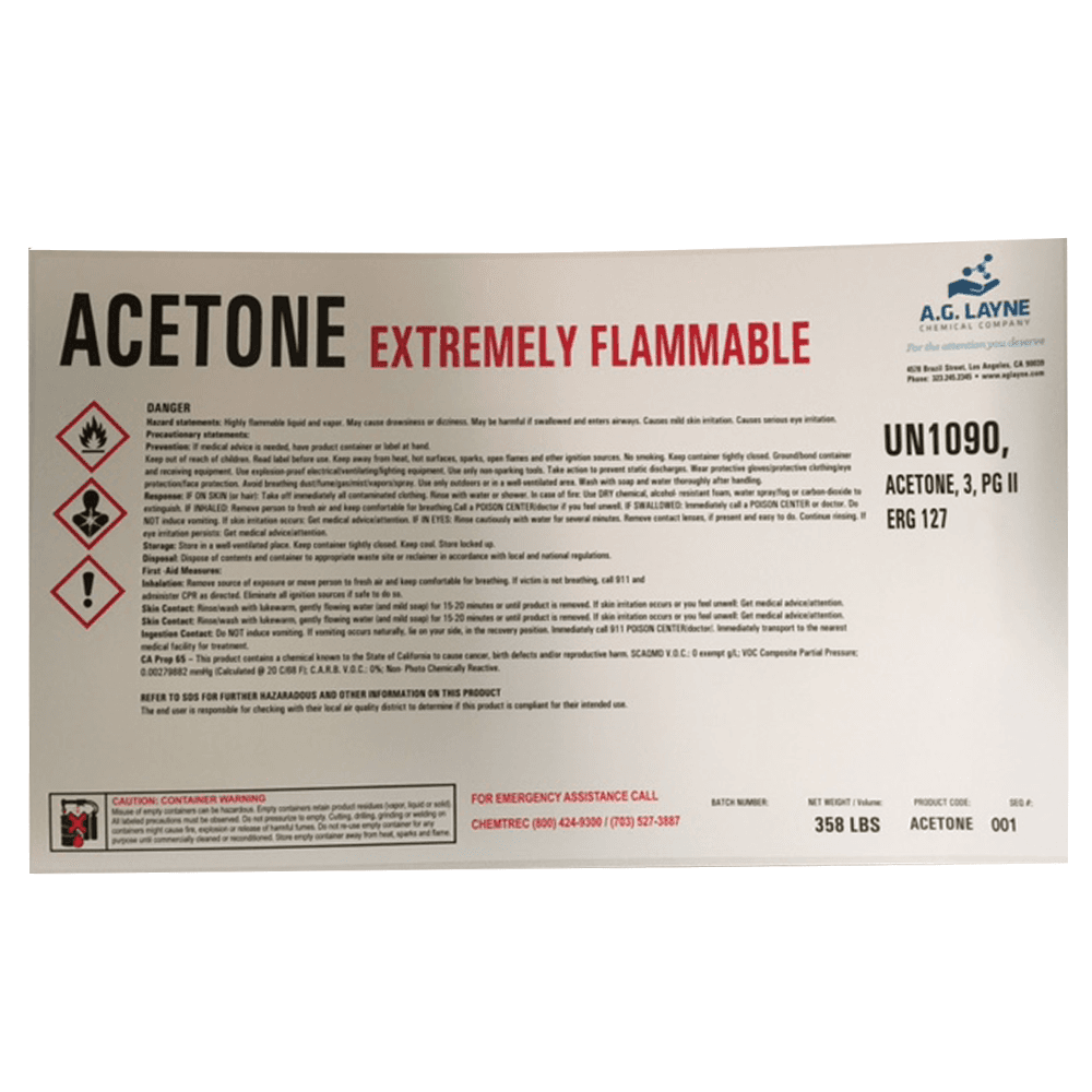 Acetone Domestic, 358lb Drum