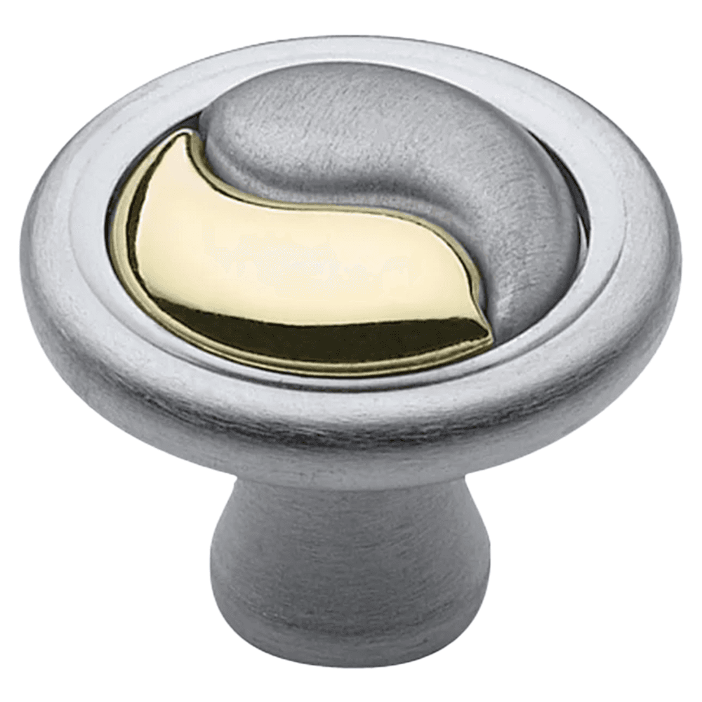 1-1/4" Yin-Yang Mushroom Knob, Polished Chrome/Brass