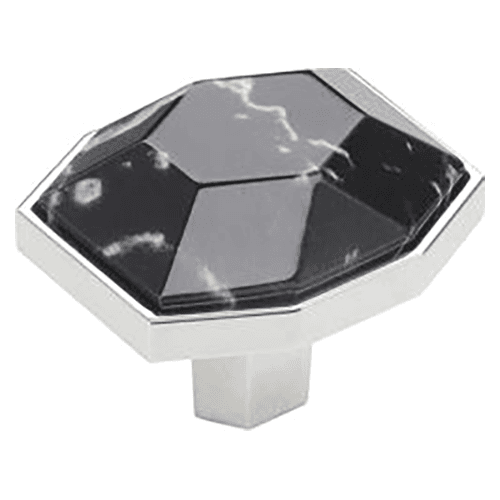 1-5/8" Carrione Rectangle Knob, Marble Black/Polished Chrome