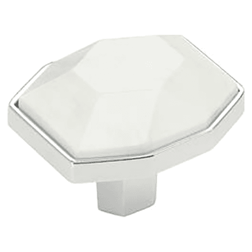 1-5/8" Carrione Rectangle Knob, Marble White/Polished Chrome