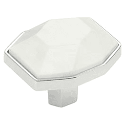 1-5/8" Carrione Rectangle Knob, Marble White/Polished Chrome