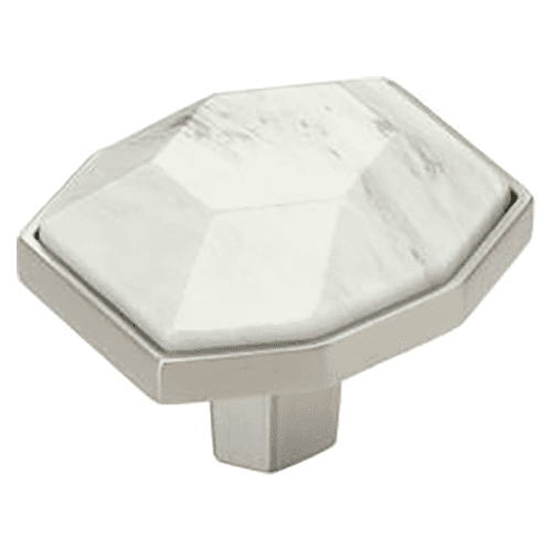 1-5/8" Carrione Rectangle Knob, Marble White/Satin Nickel
