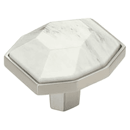 1-5/8" Carrione Rectangle Knob, Marble White/Satin Nickel