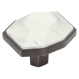 1-5/8" Carrione Rectangle Knob, Marble White/Oil-Rubbed Bronze