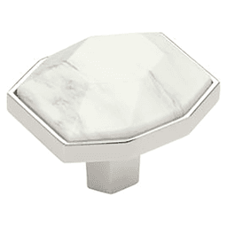 1-5/8" Carrione Rectangle Knob, Marble White/Polished Nickel