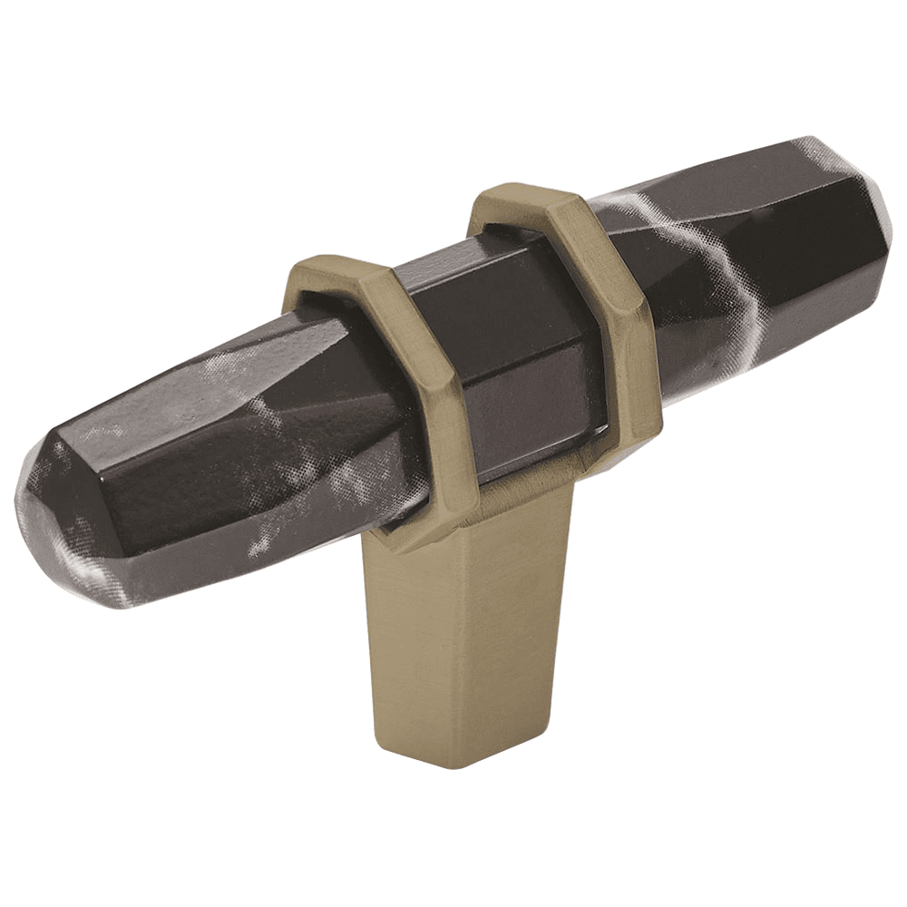 2-1/2" London T-Knob, Marble Black/Golden Champagne Finish