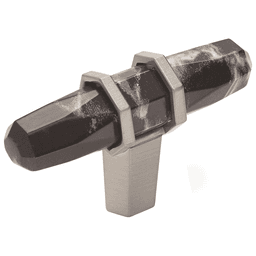 2-1/2" London T-Knob, Marble Black/Satin Nickel