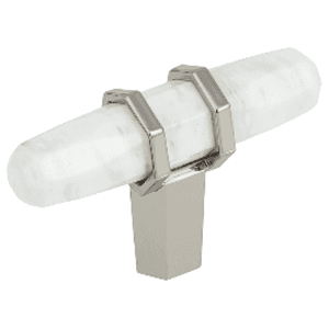 2-1/2" Carrione™ T-handle Knob, Marble Black/Polished Nickel Finish