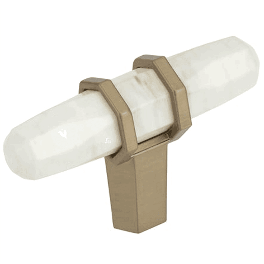 2-1/2" Carrione™ T-handle Knob, Marble White/Golden Champagne