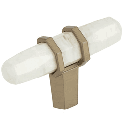 2-1/2" Carrione™ T-handle Knob, Marble White/Golden Champagne