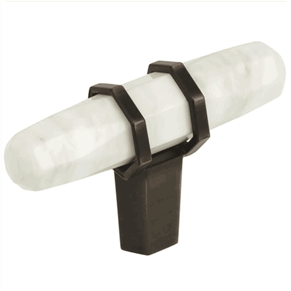 2-1/2" Carrione™ T-handle Knob, Marble White/Oil-Rubbed Bronze