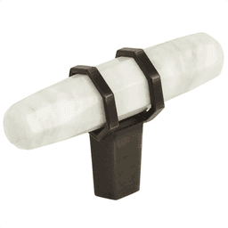 2-1/2" Carrione™ T-handle Knob, Marble White/Oil-Rubbed Bronze