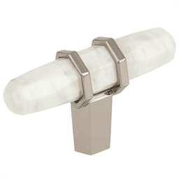 2-1/2" Carrione™ T-handle Knob, Marble White/Polished Nickel
