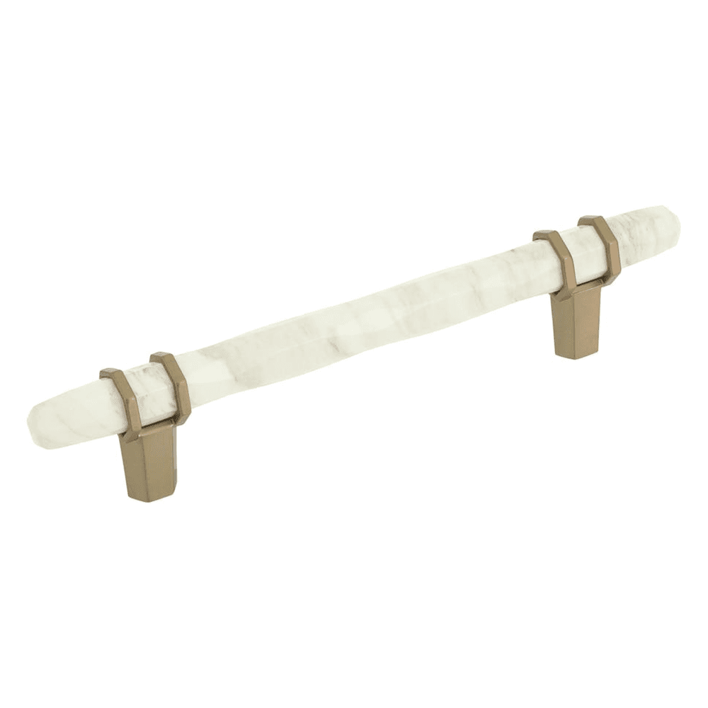 5-1/16" Carrione™ Bar Pull, Marble White/Golden Champagne