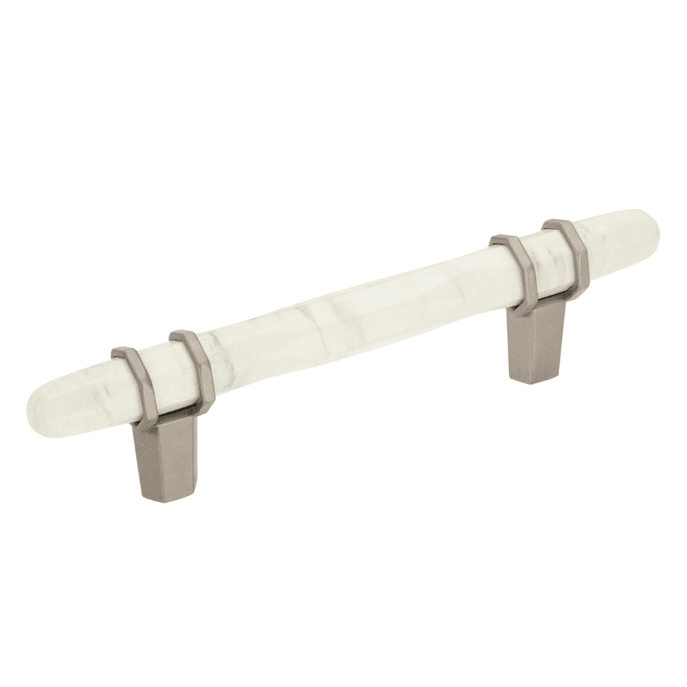 5-1/16" Carrione™ Bar Pull, Marble White/Satin Nickel