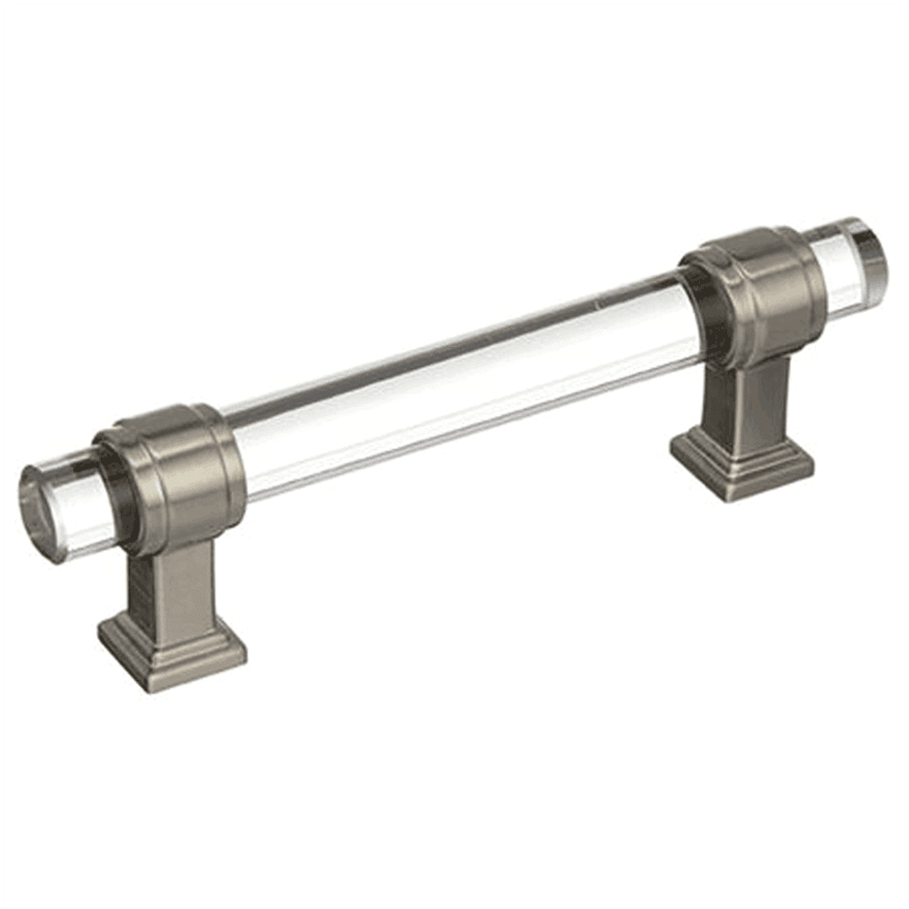 3-3/4" Glacio Glass Door Pull, Clear/Satin Nickel