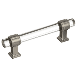 3-3/4" Glacio Glass Door Pull, Clear/Satin Nickel