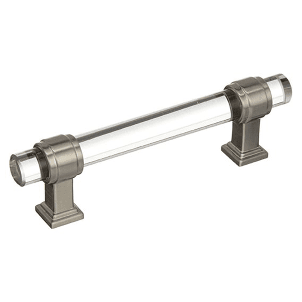 3-3/4" Glacio Handle Pull, Clear/Satin Nickel