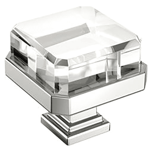 1-3/8" Glacio Premium Square Cabinet Knob, Clear/Chrome