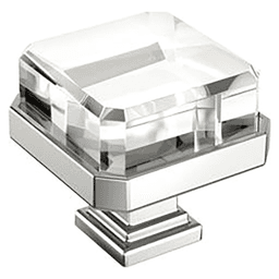 1-3/8" Glacio Premium Square Cabinet Knob, Clear/Chrome