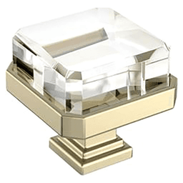 1-3/8" Glacio Premium Square Cabinet Knob, Clear/Golden Champagne