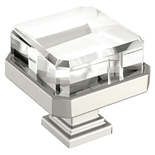 1-3/8" Glacio Premium Square Cabinet Knob, Clear/Satin Nickel