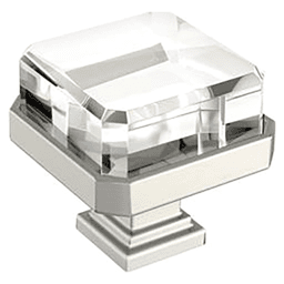 1-3/8" Glacio Premium Square Cabinet Knob, Clear/Satin Nickel