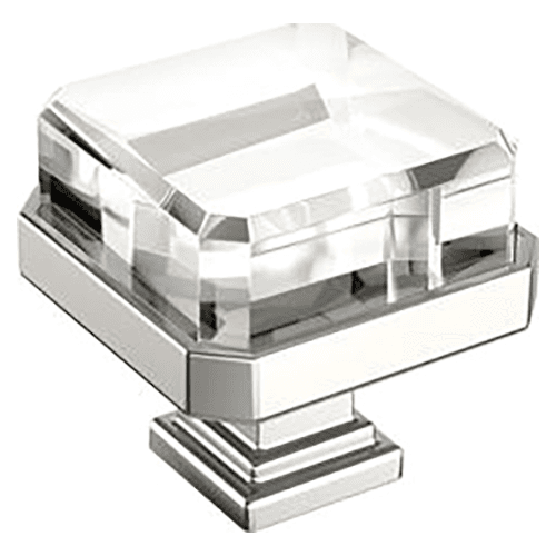 1-3/8" Glacio Premium Square Cabinet Knob, Clear/Polished Nickel
